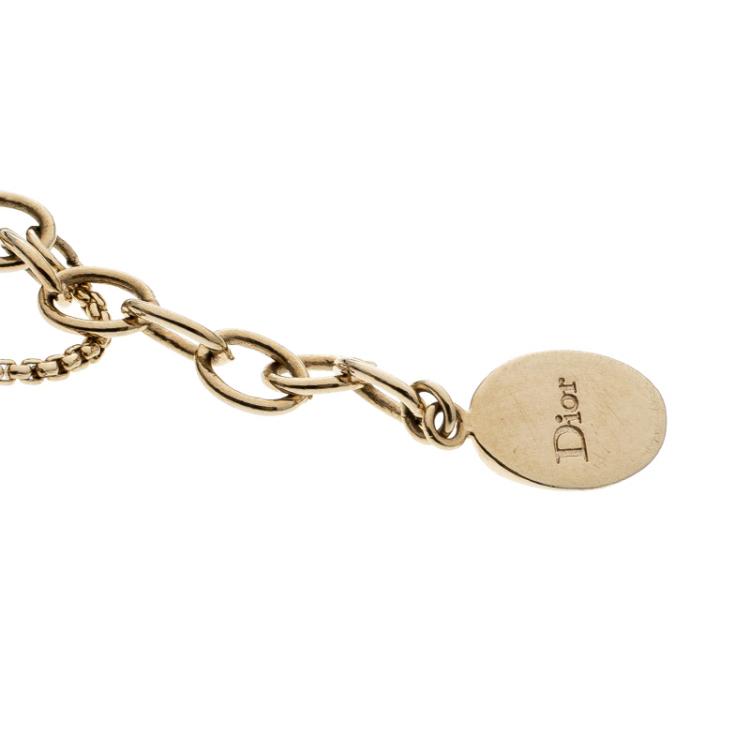 مملوكة مسبقًا Dior by Dior Pink Crystal Gold Tone Charm Bracelet 