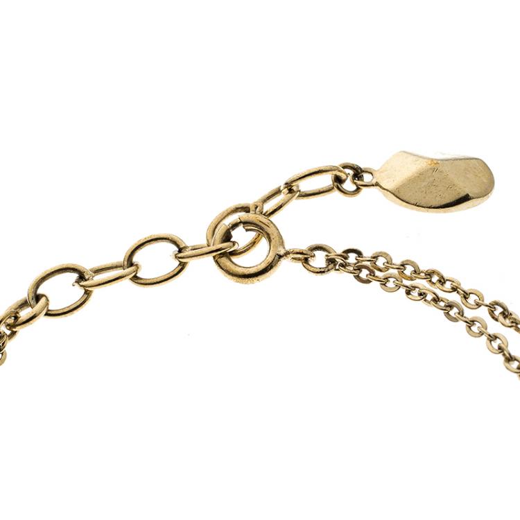 Pre Owned Dior Oblique Crystal Gold Tone Bracelet 19cm