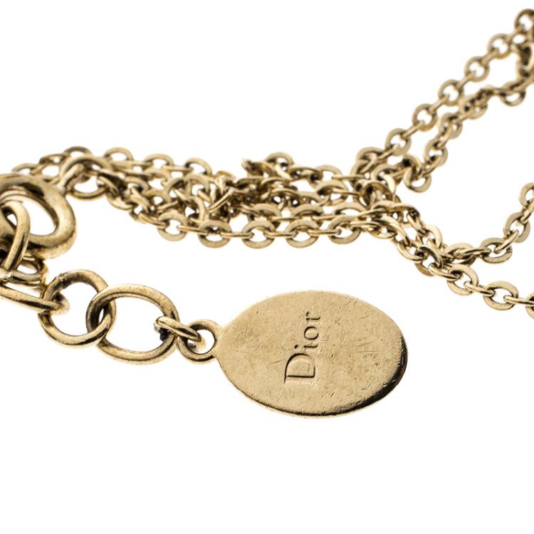 Pre Owned Dior Oblique Crystal Gold Tone Bracelet 19cm