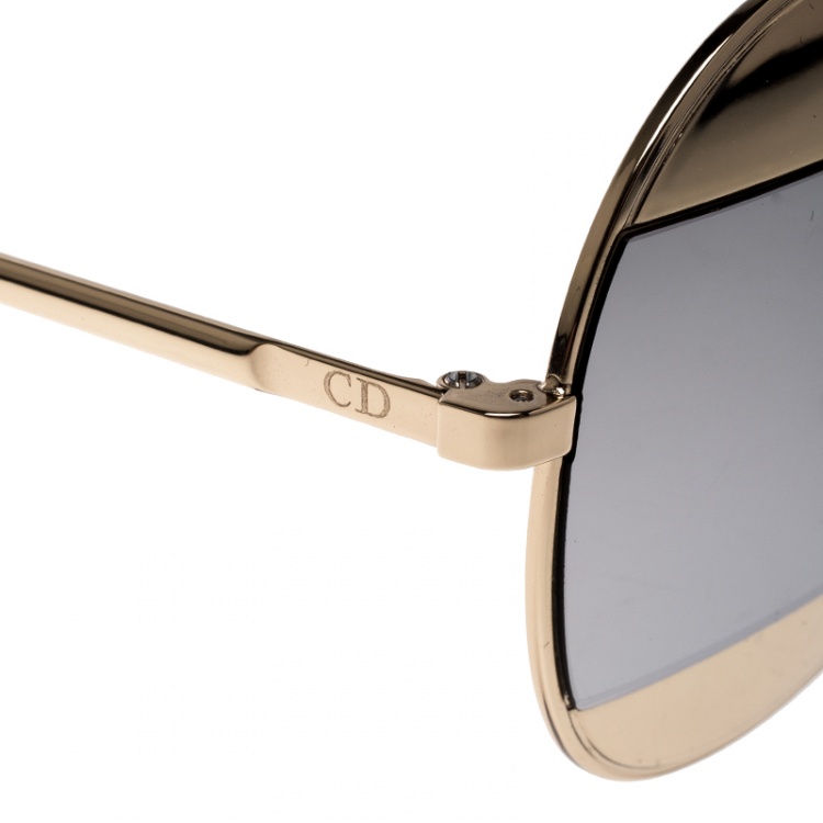 Pre Owned Dior Gold/Silver Mirrored 000DC Split 1 Aviator Sunglasses