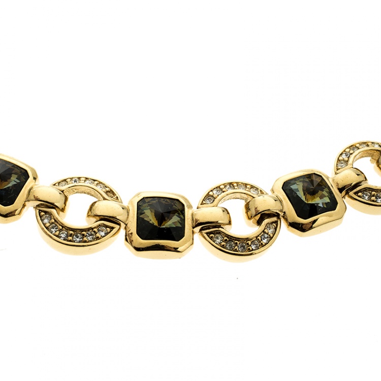 Pre Owned Dior Crystal Gold Tone Geometric Link Necklace