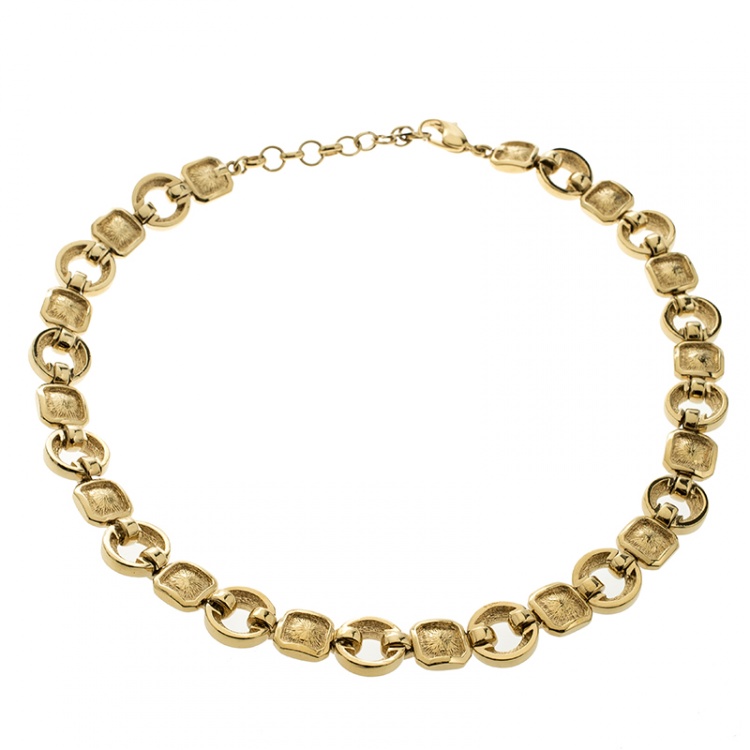 Pre Owned Dior Crystal Gold Tone Geometric Link Necklace