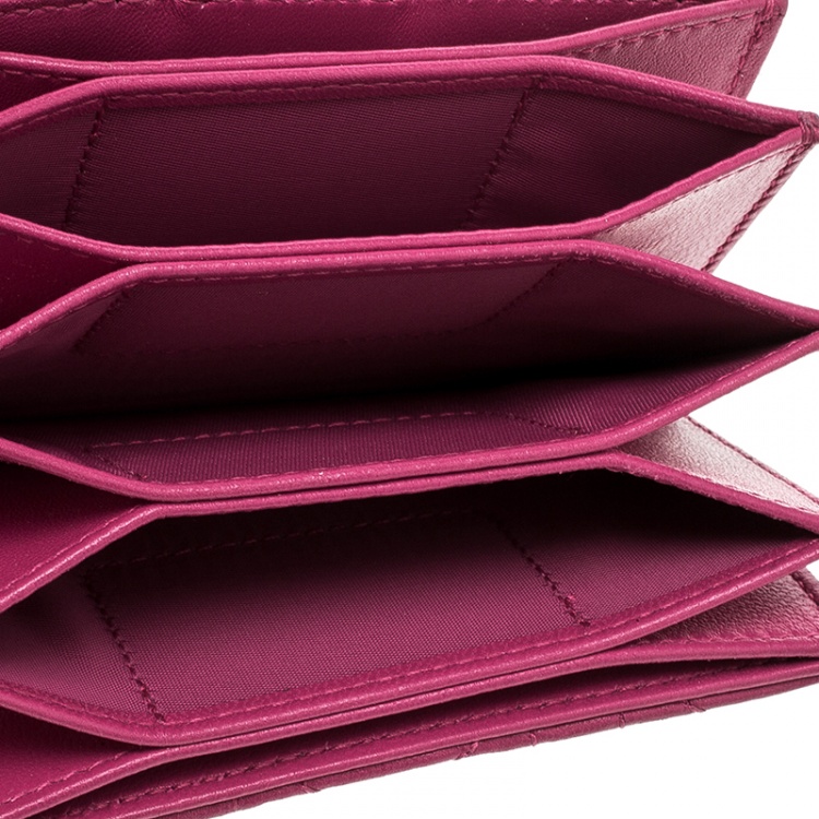 Pre Owned Dior Fuchsia Cannage Leather Gusset Card Holder