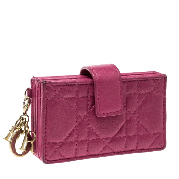 Pre Owned Dior Fuchsia Cannage Leather Gusset Card Holder