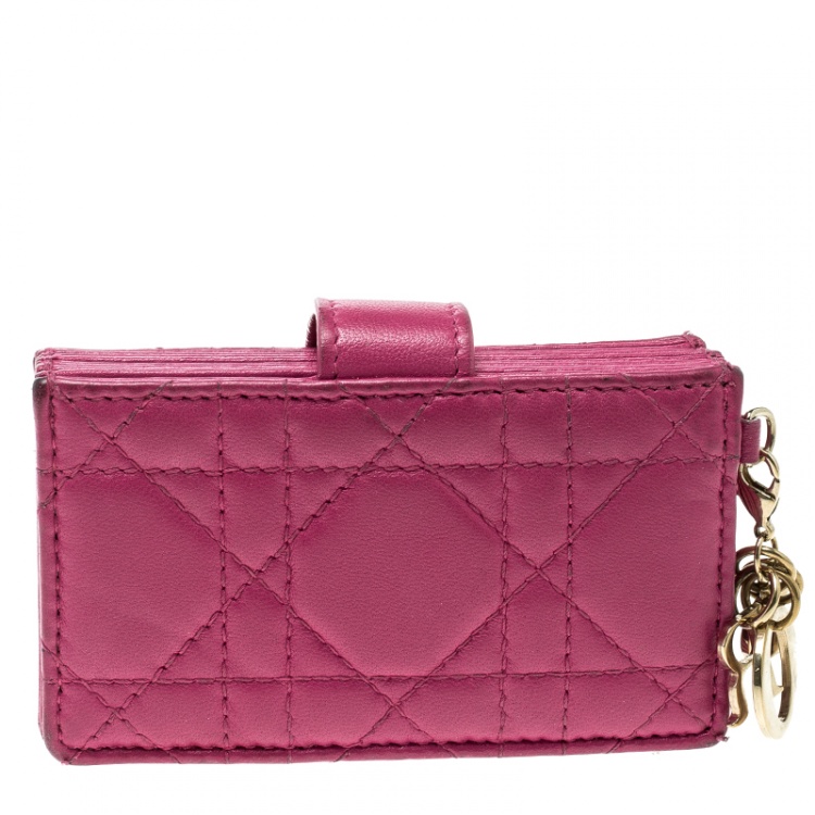 Pre Owned Dior Fuchsia Cannage Leather Gusset Card Holder