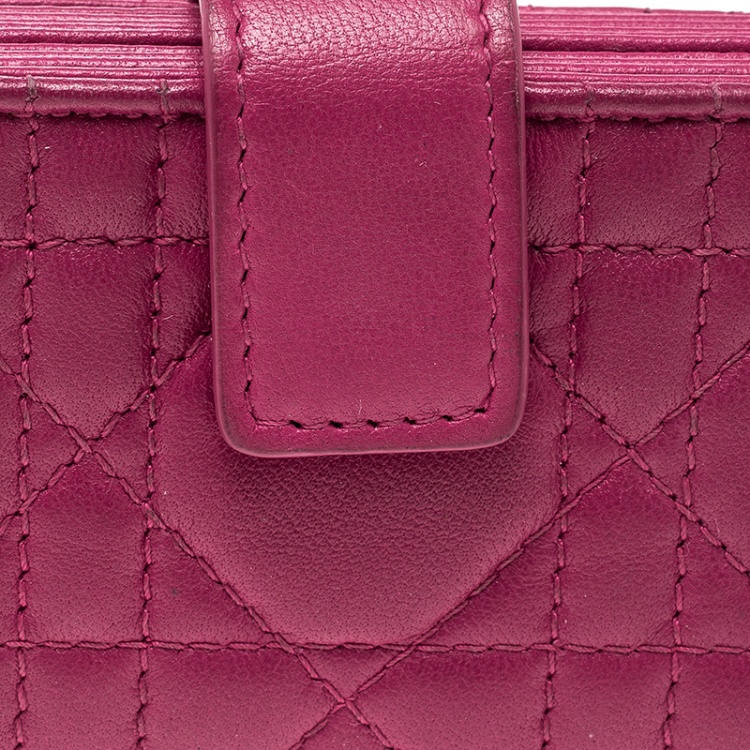 Pre Owned Dior Fuchsia Cannage Leather Gusset Card Holder
