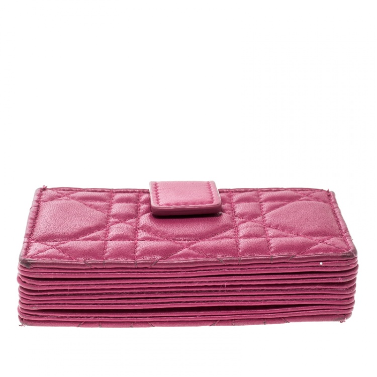 Pre Owned Dior Fuchsia Cannage Leather Gusset Card Holder