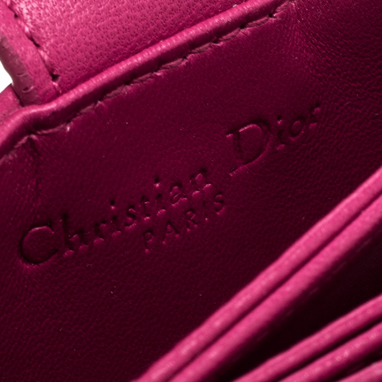 Pre Owned Dior Fuchsia Cannage Leather Gusset Card Holder