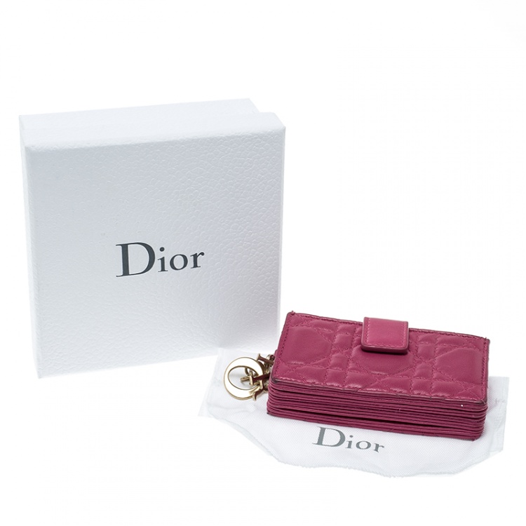 Pre Owned Dior Fuchsia Cannage Leather Gusset Card Holder