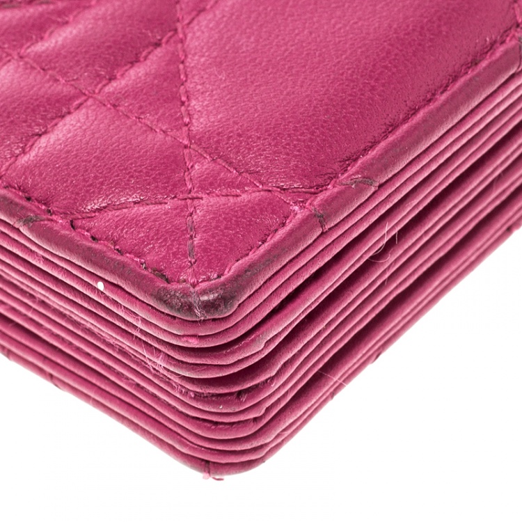 Pre Owned Dior Fuchsia Cannage Leather Gusset Card Holder