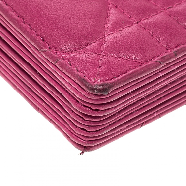 Pre Owned Dior Fuchsia Cannage Leather Gusset Card Holder