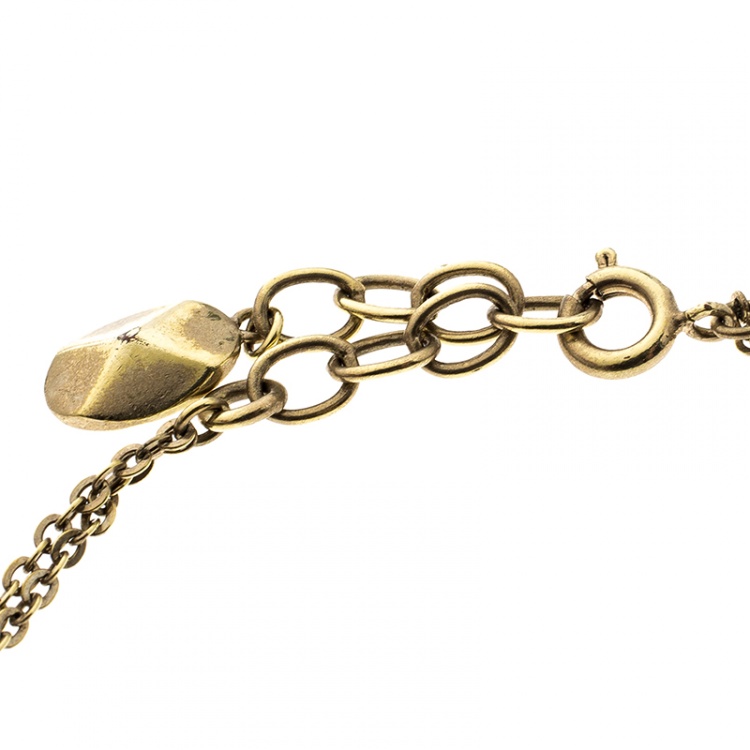 Pre Owned Dior Oblique Crystal Gold Tone Bracelet 20 cm