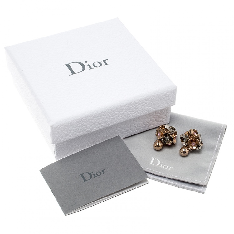 Pre Owned Dior Tribale Crystal Two Tone Flower Stud Earrings