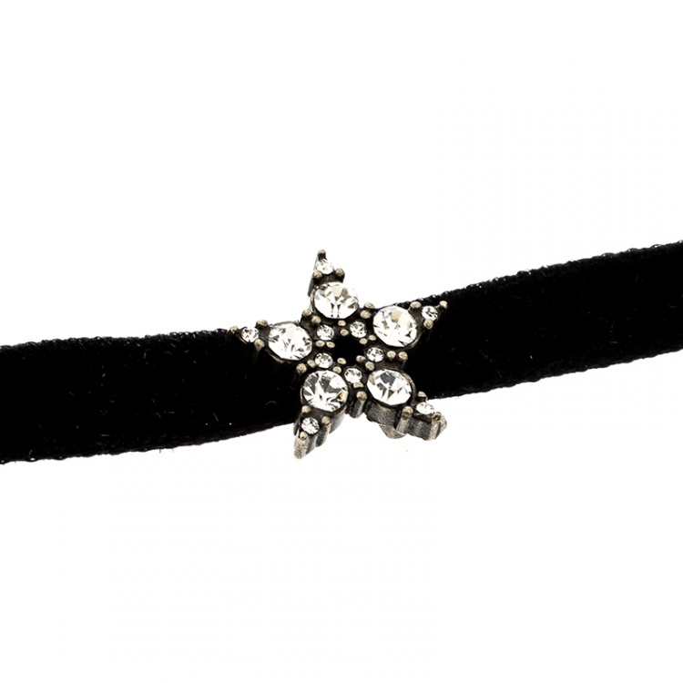 Pre Owned Dior D Porte-Bonheur Crystal Black Velvet Choker