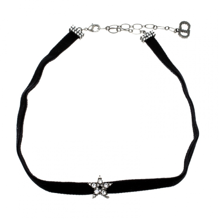 Pre Owned Dior D Porte-Bonheur Crystal Black Velvet Choker