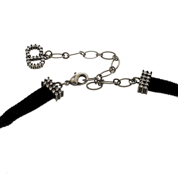 Pre Owned Dior D Porte-Bonheur Crystal Black Velvet Choker