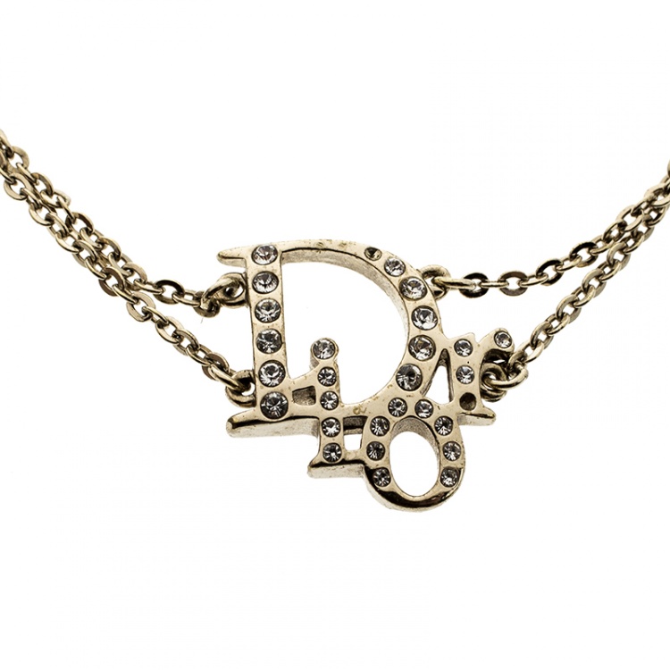 Pre Owned Dior Oblique Crystal Gold Tone Bracelet
