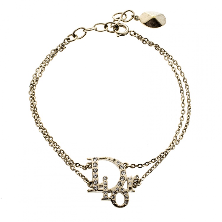Pre Owned Dior Oblique Crystal Gold Tone Bracelet