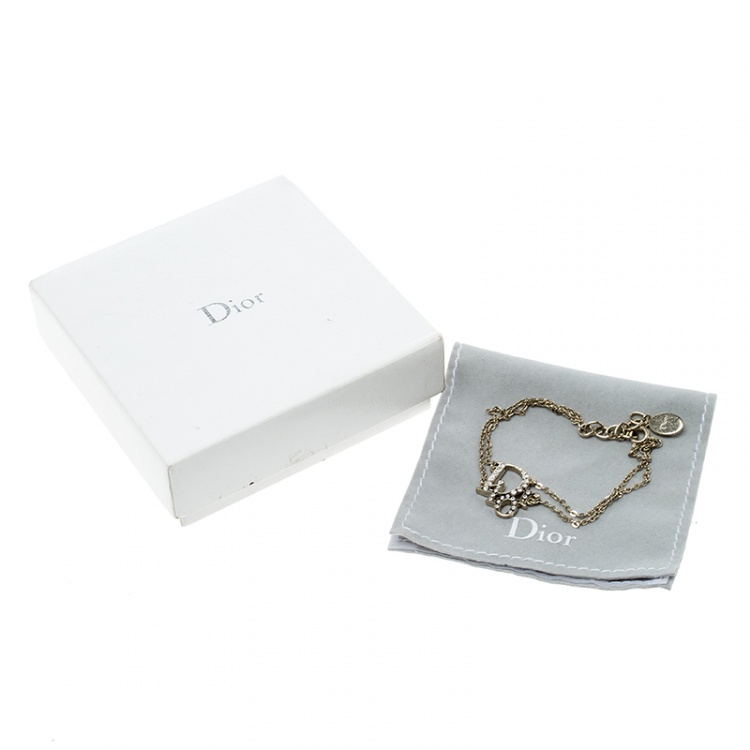 Pre Owned Dior Oblique Crystal Gold Tone Bracelet