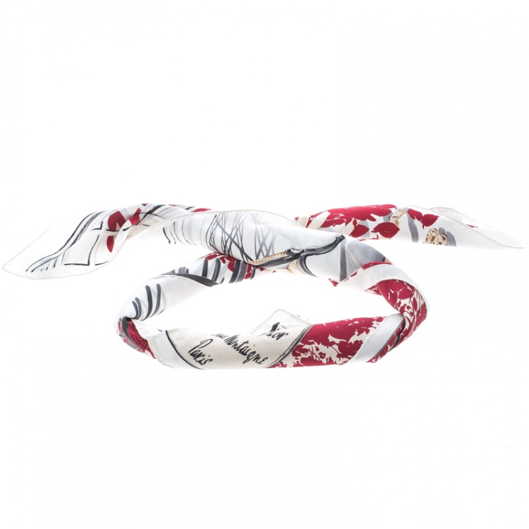 Pre Owned Dior White and Red Model Collection Printed Silk Square Scarf