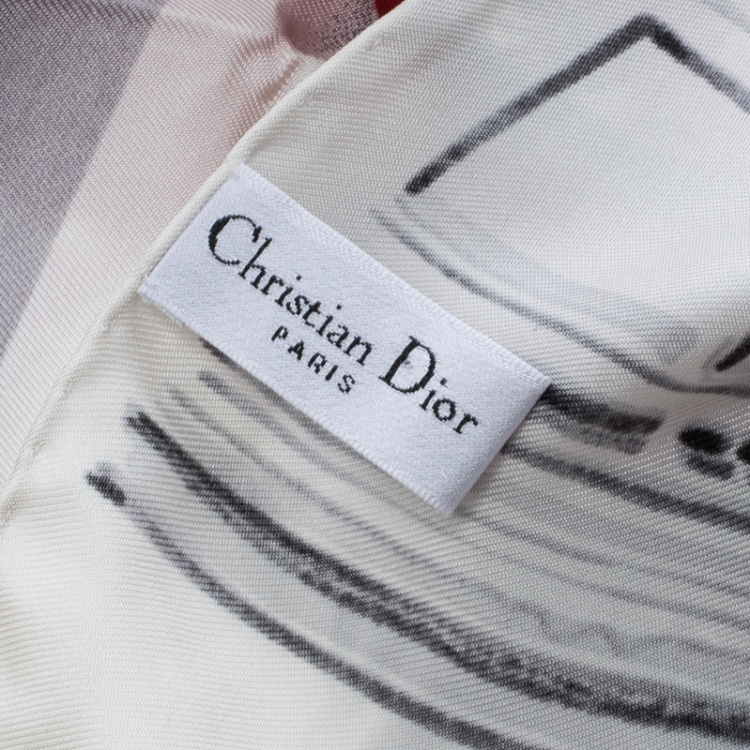 Pre Owned Dior White and Red Model Collection Printed Silk Square Scarf