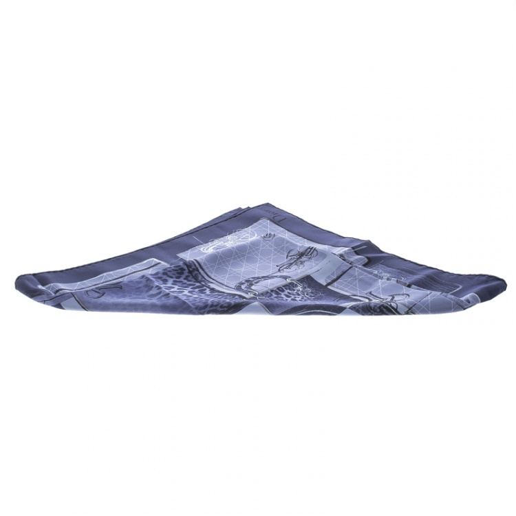مملوكة مسبقًا Dior Navy Blue Bag Print Silk Square Scarf
