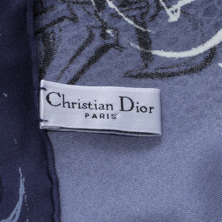 مملوكة مسبقًا Dior Navy Blue Bag Print Silk Square Scarf