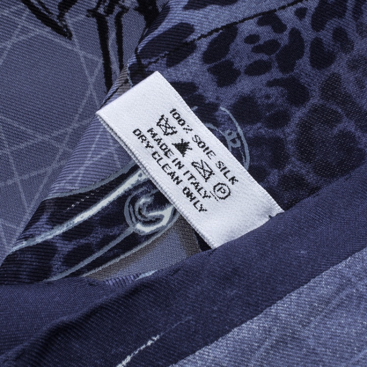 مملوكة مسبقًا Dior Navy Blue Bag Print Silk Square Scarf