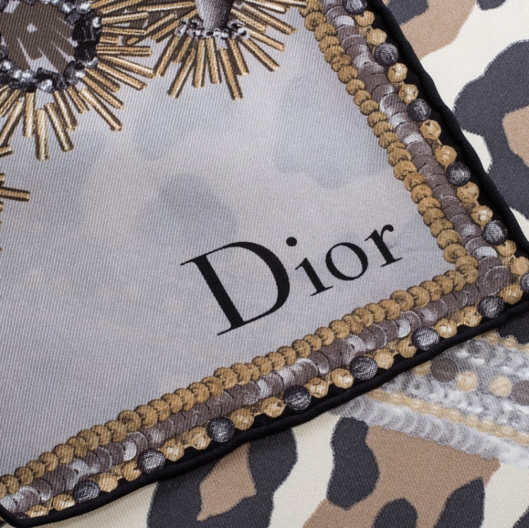 Pre Owned Dior Multicolor Jewel and Animal Printed Silk Square Scarf