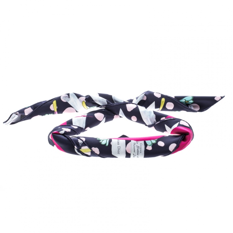 Pre Owned Dior Croquis de Broderies Multicolor Floral Printed Silk Square Scarf