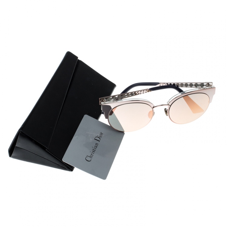 Pre Owned Dior Rose Gold/Blue S8R0J Mirror Diorama Mini Clubmaster Sunglasses