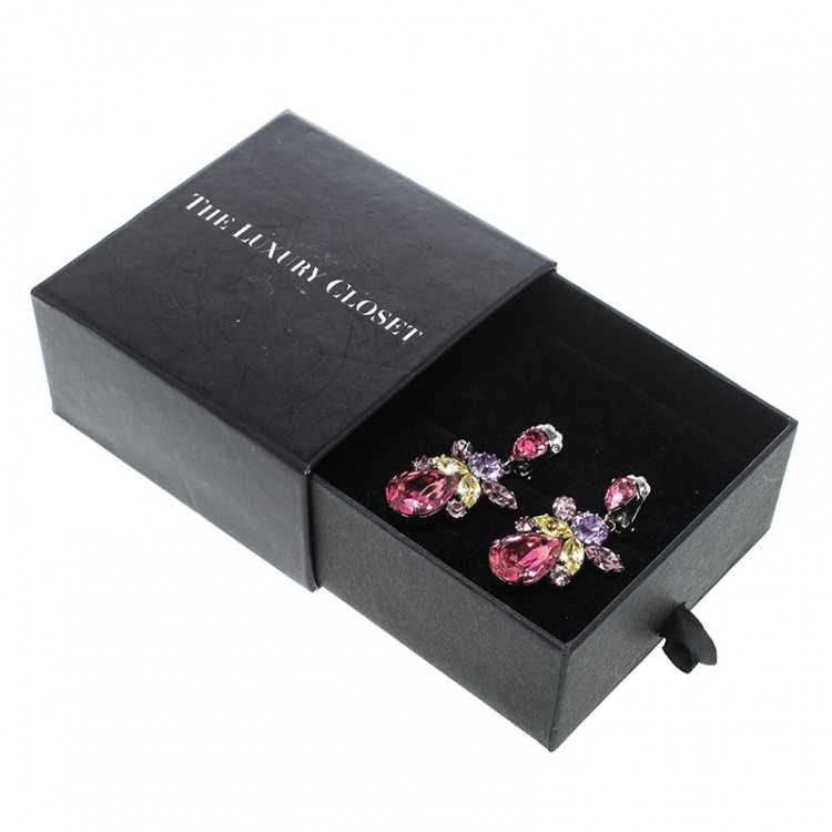 Pre Owned Dior Floral Multicolor Crystal Silver Tone Clip-on Drop Earrings
