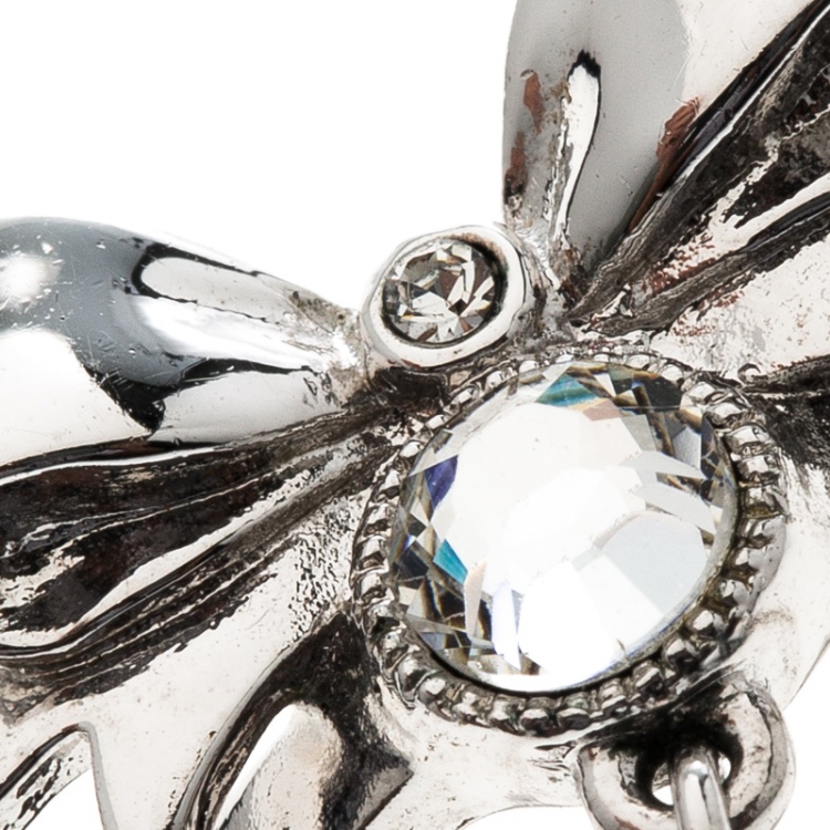 Pre Owned Dior Bow Crystal Embellished Silver Tone Ring