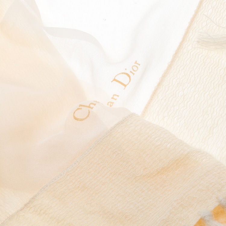 Pre Owned Dior Cream Silk and Mohair Tassel Edged Scarf