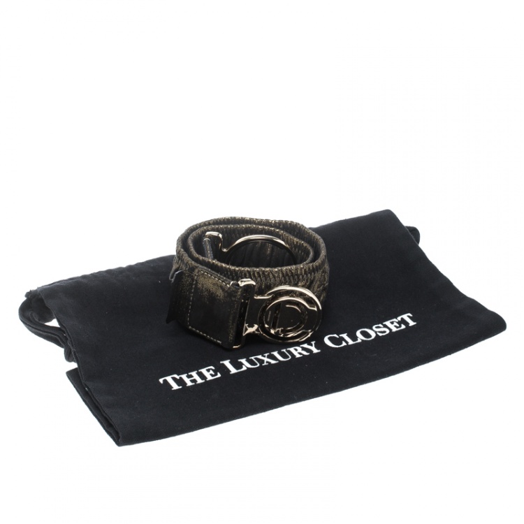 مملوكة مسبقًا Dior Gold Shimmering Elastic Leather Belt S