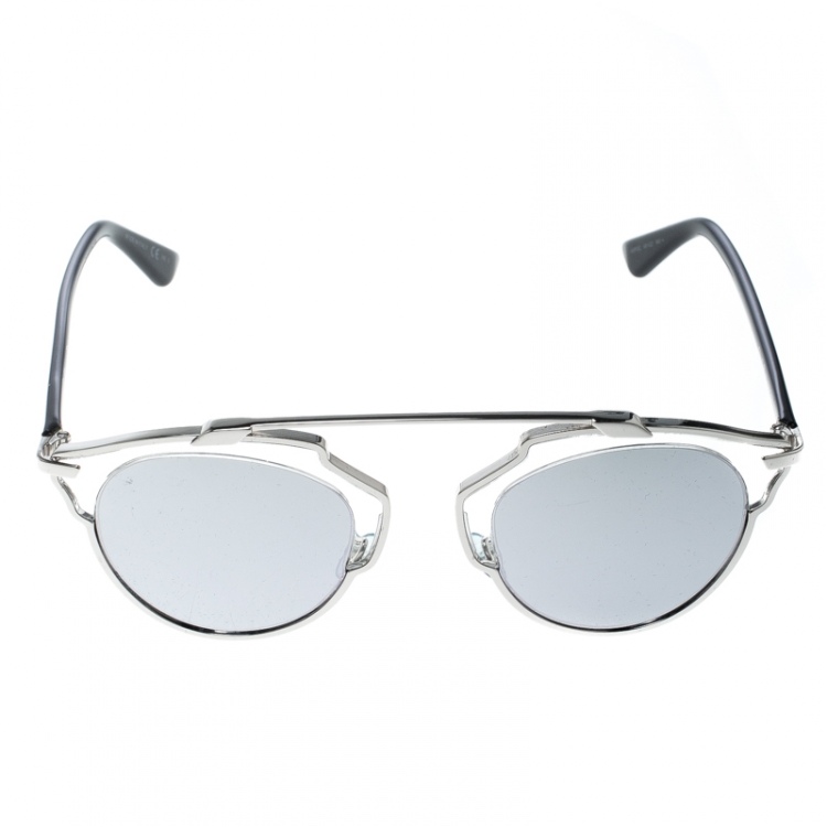 Pre Owned Dior Silver/Black Silver Mirrored APPDC So Real Round Sunglasses