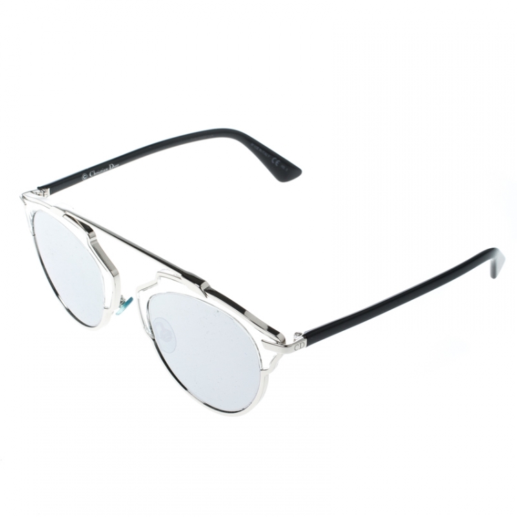 Pre Owned Dior Silver/Black Silver Mirrored APPDC So Real Round Sunglasses