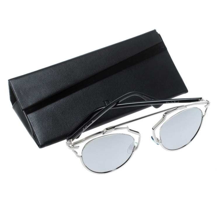 Pre Owned Dior Silver/Black Silver Mirrored APPDC So Real Round Sunglasses