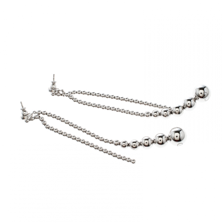 Pre Owned Dior Beaded Tassel Silver Tone Long Earrings