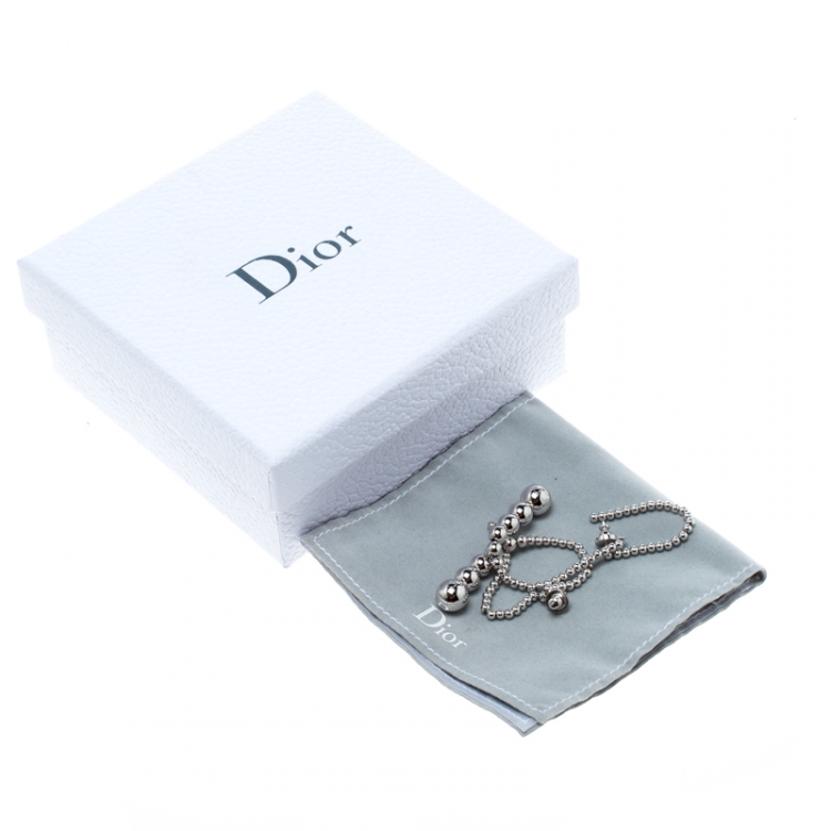 Pre Owned Dior Beaded Tassel Silver Tone Long Earrings