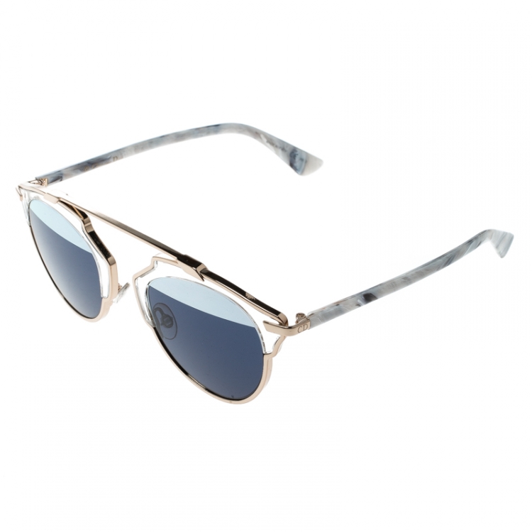 Pre Owned Dior Gold/Blue 1TL90 So Real Round Sunglasses