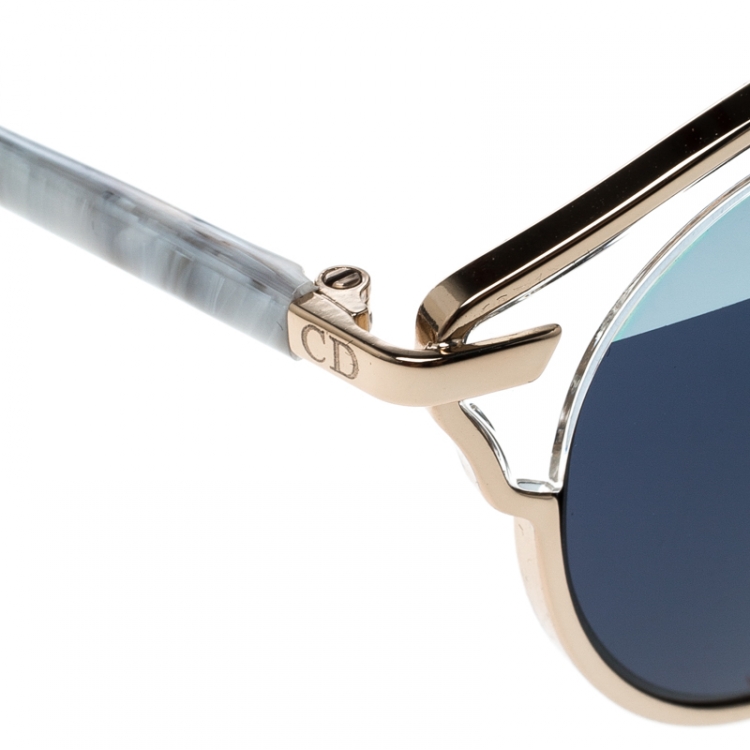 Pre Owned Dior Gold/Blue 1TL90 So Real Round Sunglasses