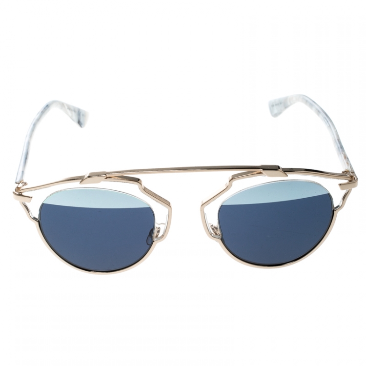 Pre Owned Dior Gold/Blue 1TL90 So Real Round Sunglasses