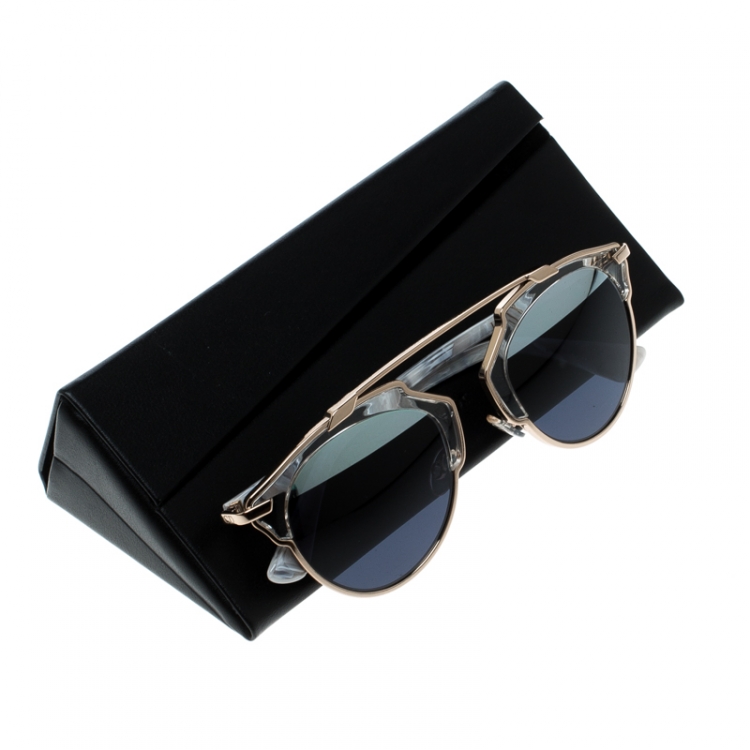 Pre Owned Dior Gold/Blue 1TL90 So Real Round Sunglasses