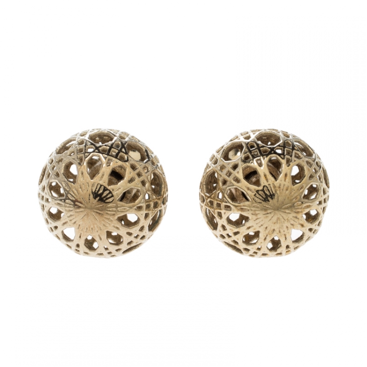 Pre Owned Dior Mise En Dior Tribales Cannage Gold Tone Stud Earrings 