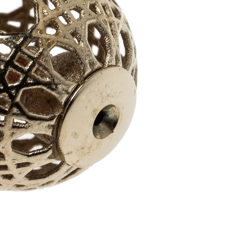 Pre Owned Dior Mise En Dior Tribales Cannage Gold Tone Stud Earrings 