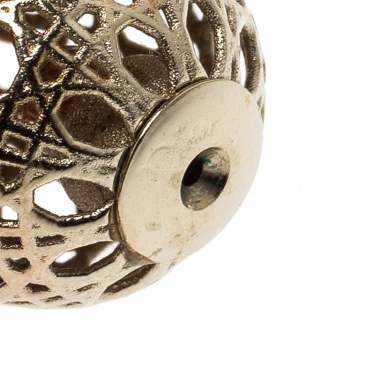 Pre Owned Dior Mise En Dior Tribales Cannage Gold Tone Stud Earrings 