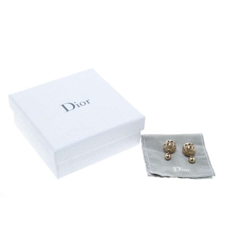 Pre Owned Dior Mise En Dior Tribales Cannage Gold Tone Stud Earrings 