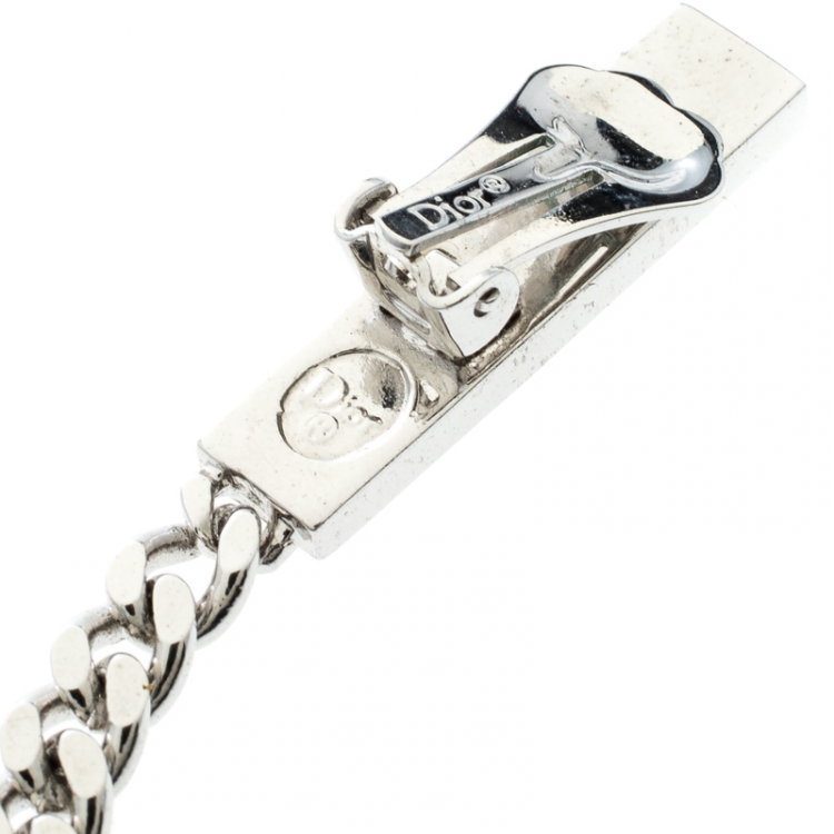 Pre Owned Dior Crystal Silver Tone Chain Long Clip-on Drop Earrings