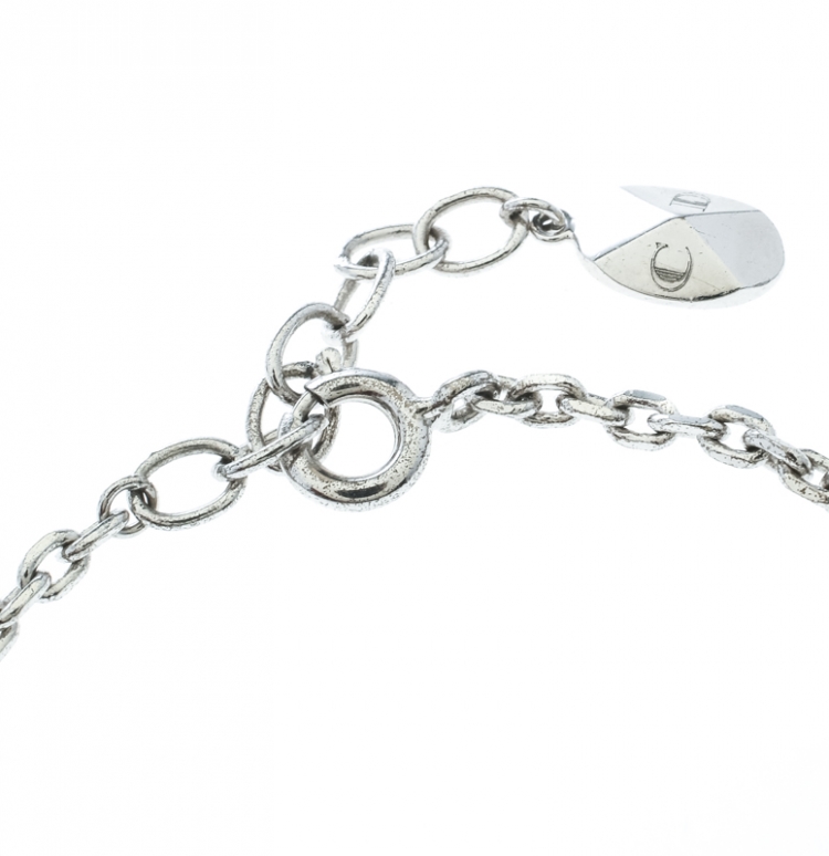 Pre Owned Dior Crystal Embedded Heart Silver Tone Charm Bracelet